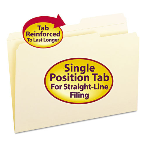 Reinforced Guide Height File Folders, 2/5-Cut Tabs: Right Position, Legal Size, 0.75" Expansion, Manila, 100/Box-(SMD15386)