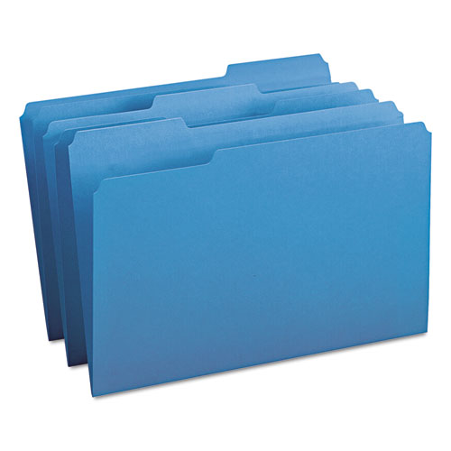 Colored File Folders, 1/3-Cut Tabs: Assorted, Legal Size, 0.75" Expansion, Blue, 100/Box-(SMD17043)