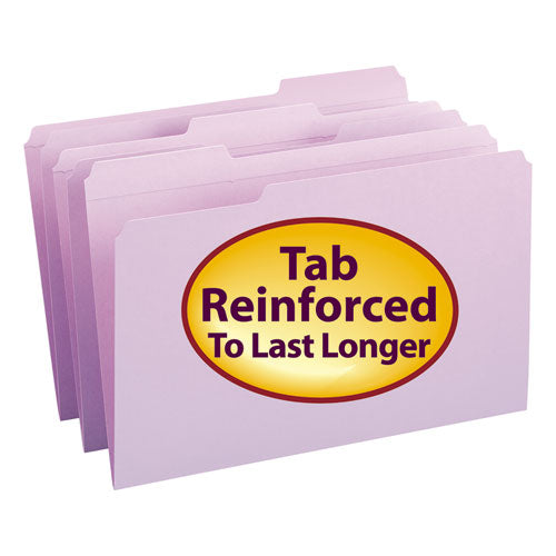 Reinforced Top Tab Colored File Folders, 1/3-Cut Tabs: Assorted, Legal Size, 0.75" Expansion, Lavender, 100/Box-(SMD17434)