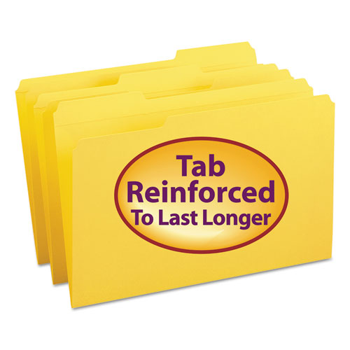 Reinforced Top Tab Colored File Folders, 1/3-Cut Tabs: Assorted, Legal Size, 0.75" Expansion, Yellow, 100/Box-(SMD17934)