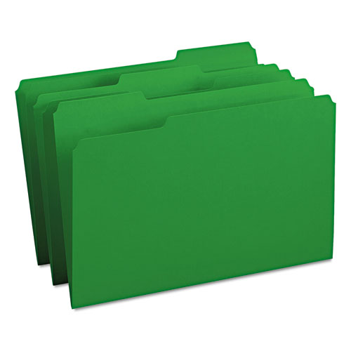 Colored File Folders, 1/3-Cut Tabs: Assorted, Legal Size, 0.75" Expansion, Green, 100/Box-(SMD17143)