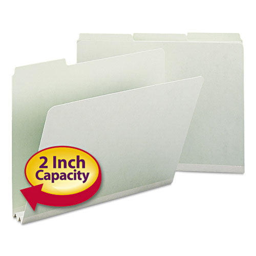 Expanding Recycled Heavy Pressboard Folders, 1/3-Cut Tabs: Assorted, Letter Size, 2" Expansion, Gray-Green, 25/Box-(SMD13234)