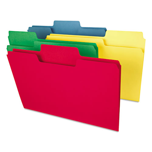 SuperTab Colored File Folders, 1/3-Cut Tabs: Assorted, Legal Size, 0.75" Expansion, 14-pt Stock, Assorted Colors, 50/Box-(SMD15410)