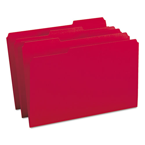 Colored File Folders, 1/3-Cut Tabs: Assorted, Legal Size, 0.75" Expansion, Red, 100/Box-(SMD17743)