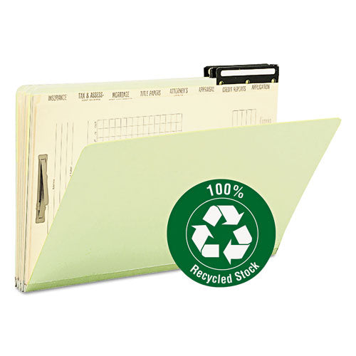 Pressboard Mortgage Folders, 1" Expansion, 8 Dividers, 1 Fastener, Legal Size, Green Exterior, 10/Box-(SMD78208)