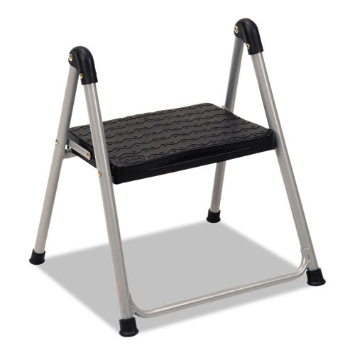 Folding Step Stool, 1-Step, 200 lb Capacity, 9.9" Working Height, Platinum/Black-(CSC11014PBL1E)