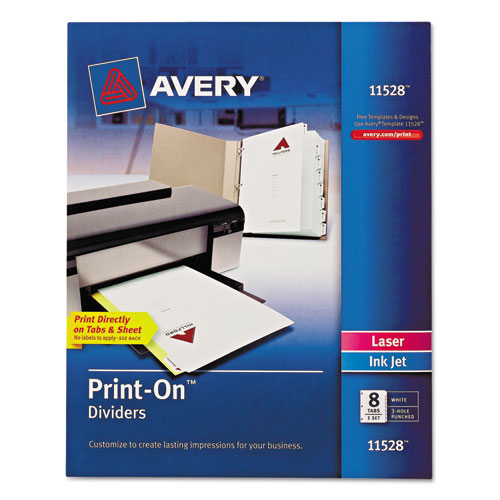 Customizable Print-On Dividers, 3-Hole Punched, 8-Tab, 11 x 8.5, White, 1 Set-(AVE11528)