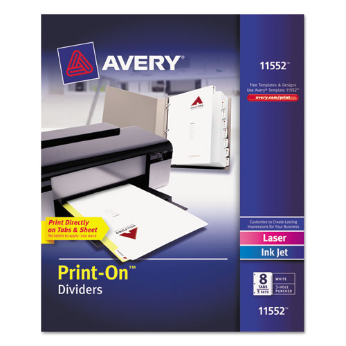 Customizable Print-On Dividers, 3-Hole Punched, 8-Tab, 11 x 8.5, White, 5 Sets-(AVE11552)