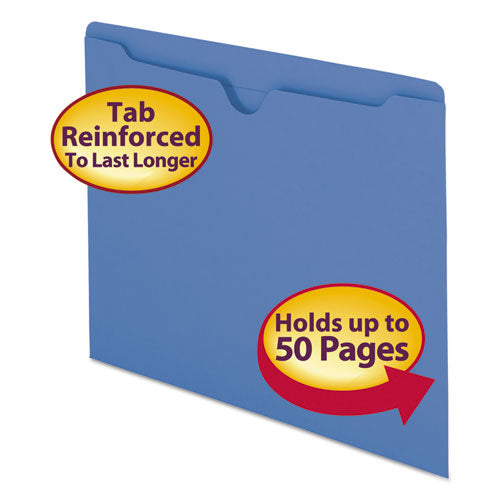 Colored File Jackets with Reinforced Double-Ply Tab, Straight Tab, Letter Size, Blue, 100/Box-(SMD75502)