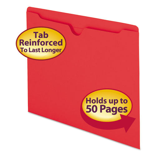 Colored File Jackets with Reinforced Double-Ply Tab, Straight Tab, Letter Size, Red, 100/Box-(SMD75509)