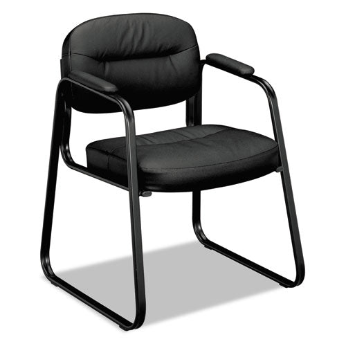 HVL653 SofThread Bonded Leather Guest Chair, 22.25" x 23" x 32", Black Seat, Black Back, Black Base-(BSXVL653SB11)