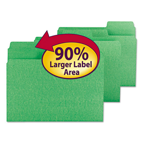 SuperTab Colored File Folders, 1/3-Cut Tabs: Assorted, Letter Size, 0.75" Expansion, 11-pt Stock, Green, 100/Box-(SMD11985)