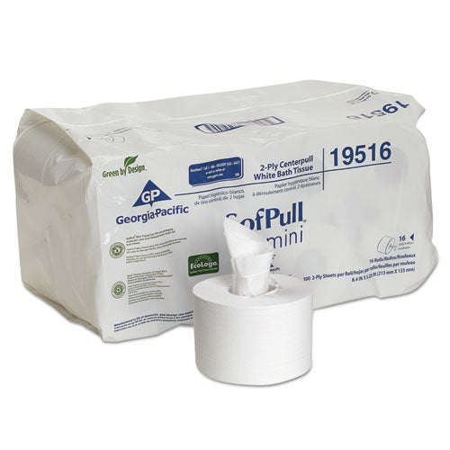 SofPull Mini Centerpull Bath Tissue, Septic Safe, 2-Ply, White, 500 Sheets/Roll, 16 Rolls/Carton-(GPC19516)