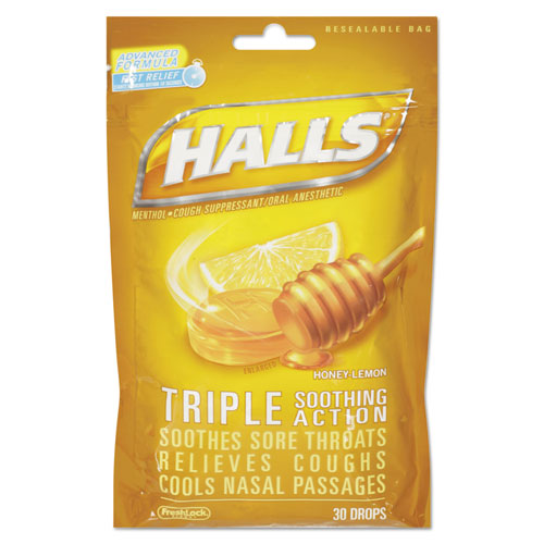 Triple Action Cough Drops, Honey-Lemon, 30/Bag, 12 Bags/Box-(CDB28694)