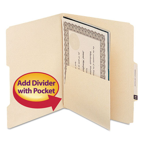 Self-Adhesive Folder Dividers with 5.5" Pockets for Top/End Tab Folders, 1 Fastener, Letter Size, Manila, 25/Pack-(SMD68030)