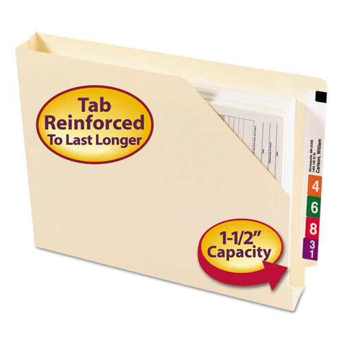 End Tab Jackets with Reinforced Tabs, Straight Tab, Letter Size, 14-pt Manila, 50/Box-(SMD75740)