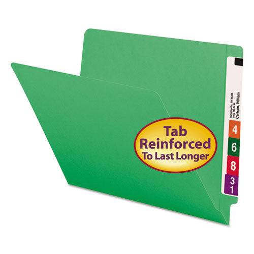 Shelf-Master Reinforced End Tab Colored Folders, Straight Tabs, Letter Size, 0.75" Expansion, Green, 100/Box-(SMD25110)