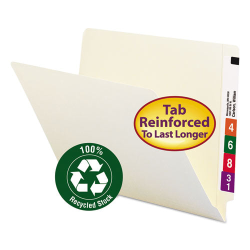 100% Recycled Manila End Tab Folders, Straight Tabs, Letter Size, 0.75" Expansion, Manila, 100/Box-(SMD24160)