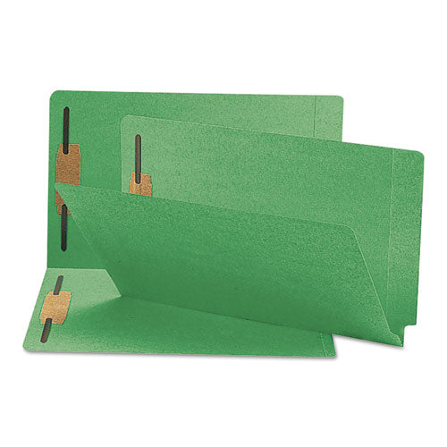 Heavyweight Colored End Tab Fastener Folders, 0.75" Expansion, 2 Fasteners, Legal Size, Green Exterior, 50/Box-(SMD28140)