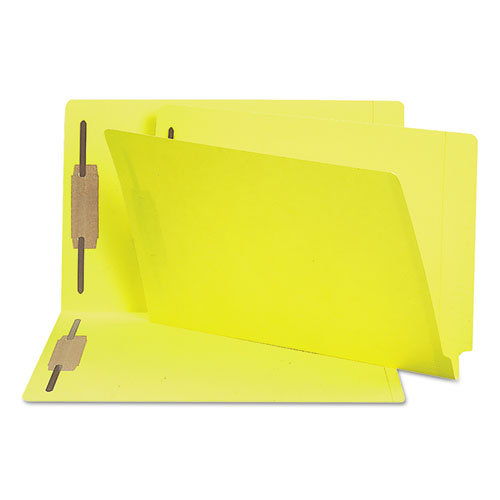 Heavyweight Colored End Tab Fastener Folders, 0.75" Expansion, 2 Fasteners, Legal Size, Yellow Exterior, 50/Box-(SMD28940)