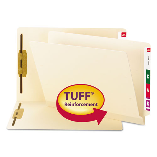 TUFF Laminated Fastener Folders with Reinforced Tab, 0.75" Expansion, 2 Fasteners, Letter Size, Manila Exterior, 50/Box-(SMD34105)