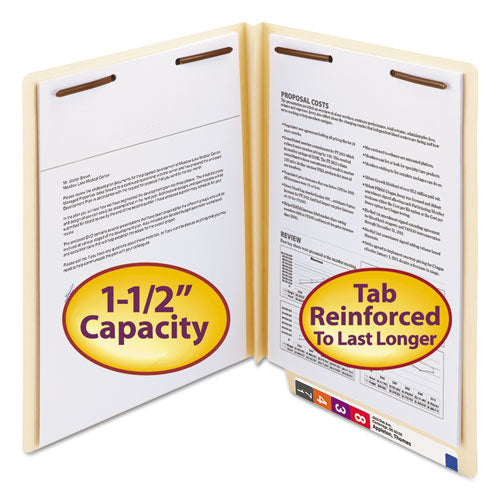 End Tab W-Fold Fastener Folders with Reinforced Tabs, 1.5" Expansion, 2 Fasteners, Letter Size, Manila, 50/Box-(SMD34276)