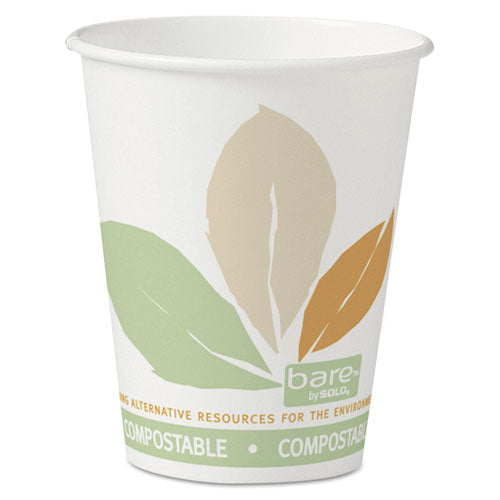 Bare Eco-Forward PLA Paper Hot Cups, 8 oz, Leaf Design, White/Green/Orange, 50/Bag, 20 Bags/Carton-(SCC378PLABB)