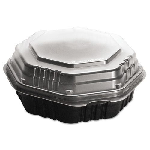 OctaView Hinged-Lid Hot Food Containers, 31 oz, 9.55 x 9.1 x 3, Black/Clear, Plastic, 100/Carton-(SCC809011PP94)