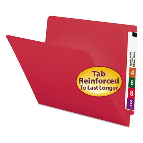 Shelf-Master Reinforced End Tab Colored Folders, Straight Tabs, Letter Size, 0.75" Expansion, Red, 100/Box-(SMD25710)