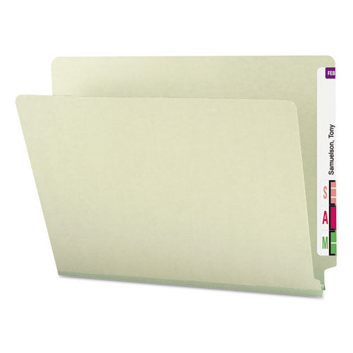 Extra-Heavy Recycled Pressboard End Tab Folders, Straight Tabs, Letter Size, 1" Expansion, Gray-Green, 25/Box-(SMD26200)