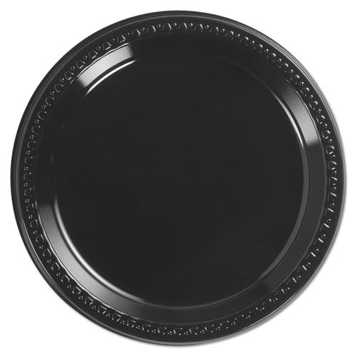 Heavyweight Plastic Plates, 9" dia, Black, 125/Pack, 4 Packs/Carton-(HUH81409)