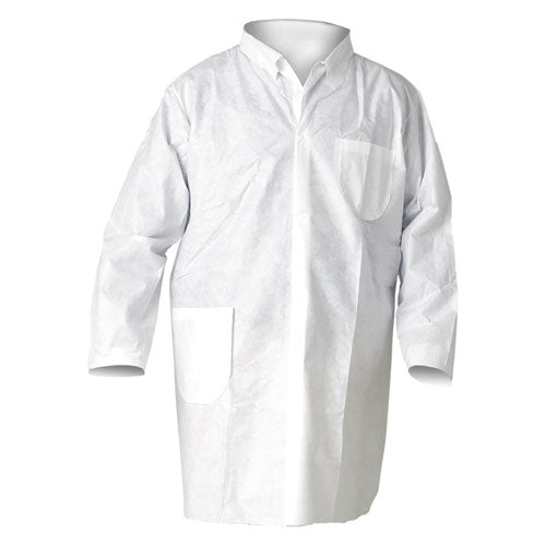 A20 Breathable Particle Protection Lab Coats, Snap Closure/Open Wrists/Pockets, X-Large, White, 25/Carton-(KCC10039)