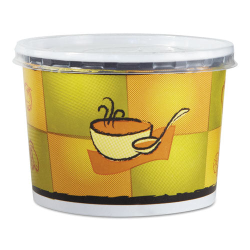 Streetside Squat Paper Food Container with Lid, Streetside Design, 12 oz, 250/Carton-(HUH70412)