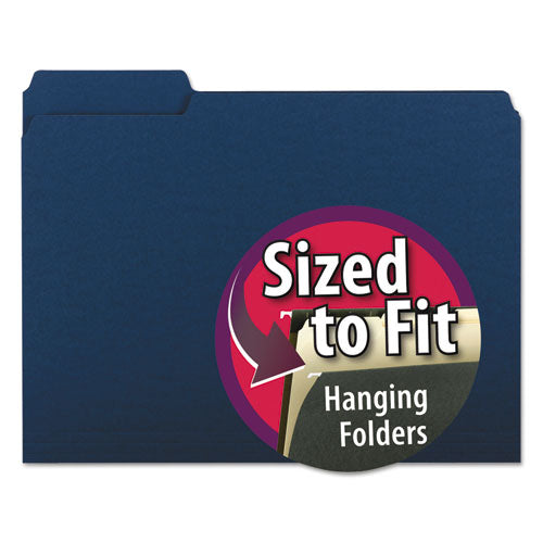 Interior File Folders, 1/3-Cut Tabs: Assorted, Letter Size, 0.75" Expansion, Navy Blue, 100/Box-(SMD10279)