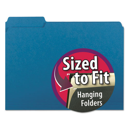 Interior File Folders, 1/3-Cut Tabs: Assorted, Letter Size, 0.75" Expansion, Sky Blue, 100/Box-(SMD10287)