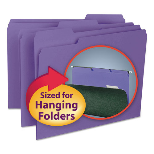 Interior File Folders, 1/3-Cut Tabs: Assorted, Letter Size, 0.75" Expansion, Purple, 100/Box-(SMD10283)