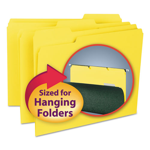 Interior File Folders, 1/3-Cut Tabs: Assorted, Letter Size, 0.75" Expansion, Yellow, 100/Box-(SMD10271)