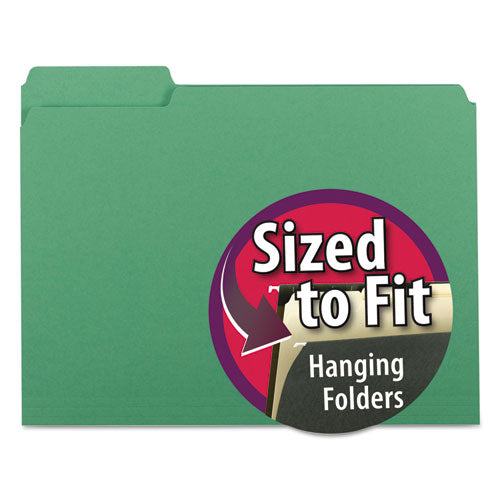 Interior File Folders, 1/3-Cut Tabs: Assorted, Letter Size, 0.75" Expansion, Green, 100/Box-(SMD10247)