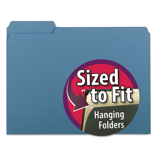 Interior File Folders, 1/3-Cut Tabs: Assorted, Letter Size, 0.75" Expansion, Blue, 100/Box-(SMD10239)