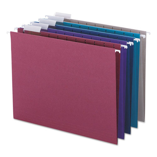 Colored Hanging File Folders with 1/5 Cut Tabs, Letter Size, 1/5-Cut Tabs, Assorted Jewel Tone Colors, 25/Box-(SMD64056)