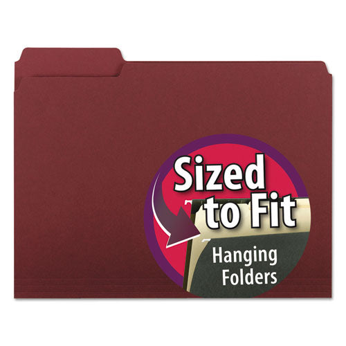 Interior File Folders, 1/3-Cut Tabs: Assorted, Letter Size, 0.75" Expansion, Maroon, 100/Box-(SMD10275)