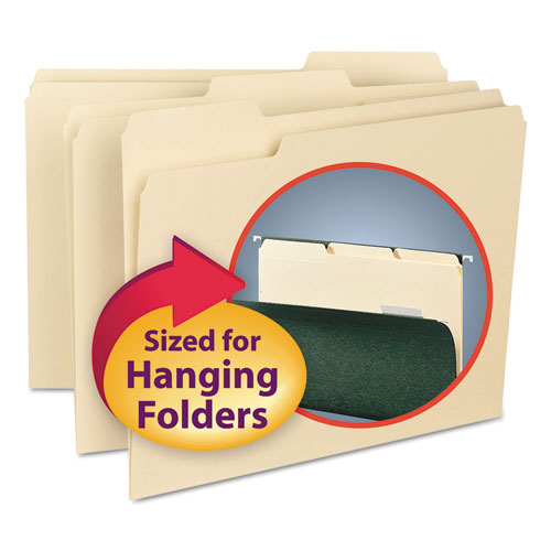 Interior File Folders, 1/3-Cut Tabs: Assorted, Letter Size, 0.75" Expansion, Manila, 100/Box-(SMD10230)