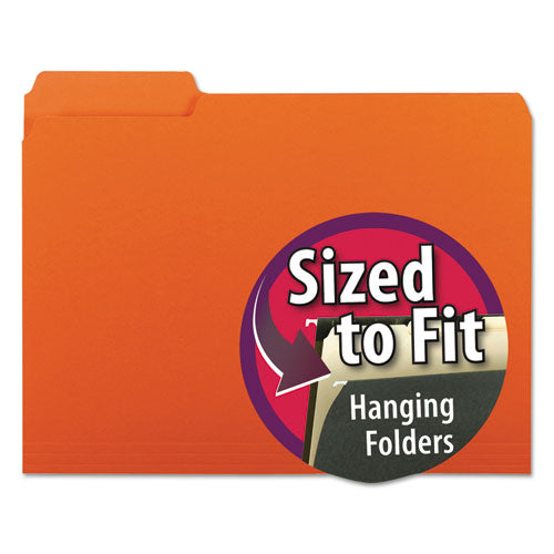 Interior File Folders, 1/3-Cut Tabs: Assorted, Letter Size, 0.75" Expansion, Orange, 100/Box-(SMD10259)