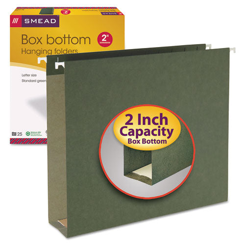 Box Bottom Hanging File Folders, 2" Capacity, Letter Size, Standard Green, 25/Box-(SMD64259)