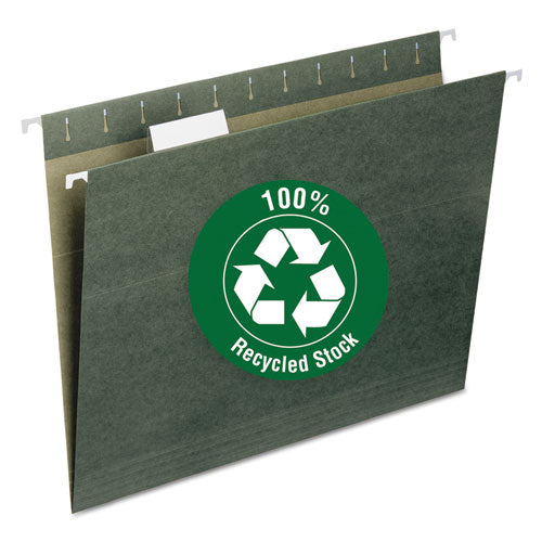 100% Recycled Hanging File Folders, Letter Size, 1/5-Cut Tabs, Standard Green, 25/Box-(SMD65001)