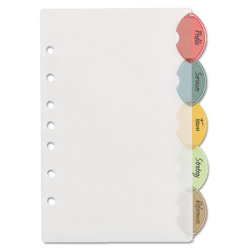 Insertable Style Edge Tab Plastic Dividers, 7-Hole Punched, 5-Tab, 8.5 x 5.5, Translucent, 1 Set-(AVE11118)