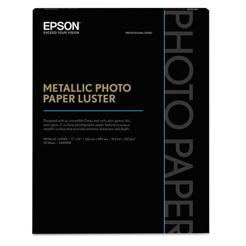 Professional Media Metallic Gloss Photo Paper, 10.5 mil, 17 x 22, White, 25/Pack-(EPSS045591)