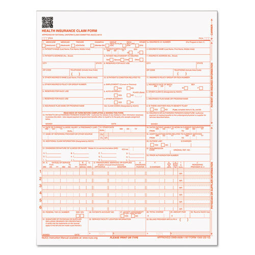 CMS-1500 Medicare/Medicaid Forms for Laser Printers, One-Part (No Copies), 8.5 x 11, 500 Forms Total-(TOP50126RV)