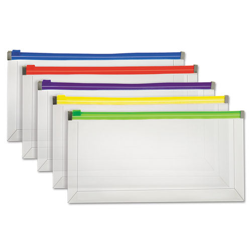 Poly Zip Check Envelope, Zipper Closure, 10.13 x 5.13, Assorted Colors, 5/Pack-(PFX85293)