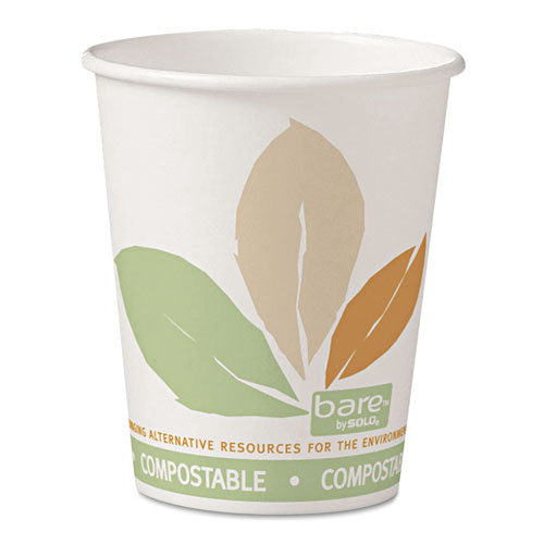 Bare Eco-Forward PLA Paper Hot Cups, 10 oz, Leaf Design, White/Green/Orange, 50/Bag, 20 Bags/Carton-(SCC370PLAJ7234)